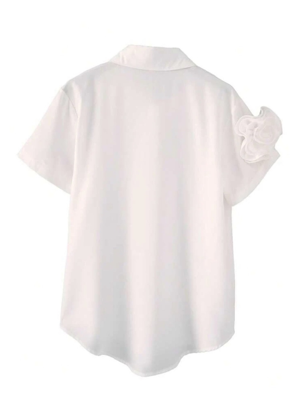 Fashionable White Short-Sleeve Blouse with 3D Rosette Detail - Picture 2 of 5